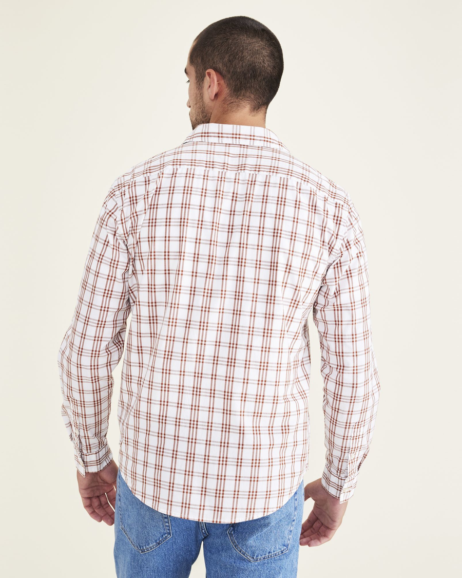 Back view of model wearing Mocha Bisque Ultimate Shirt, Regular Fit.