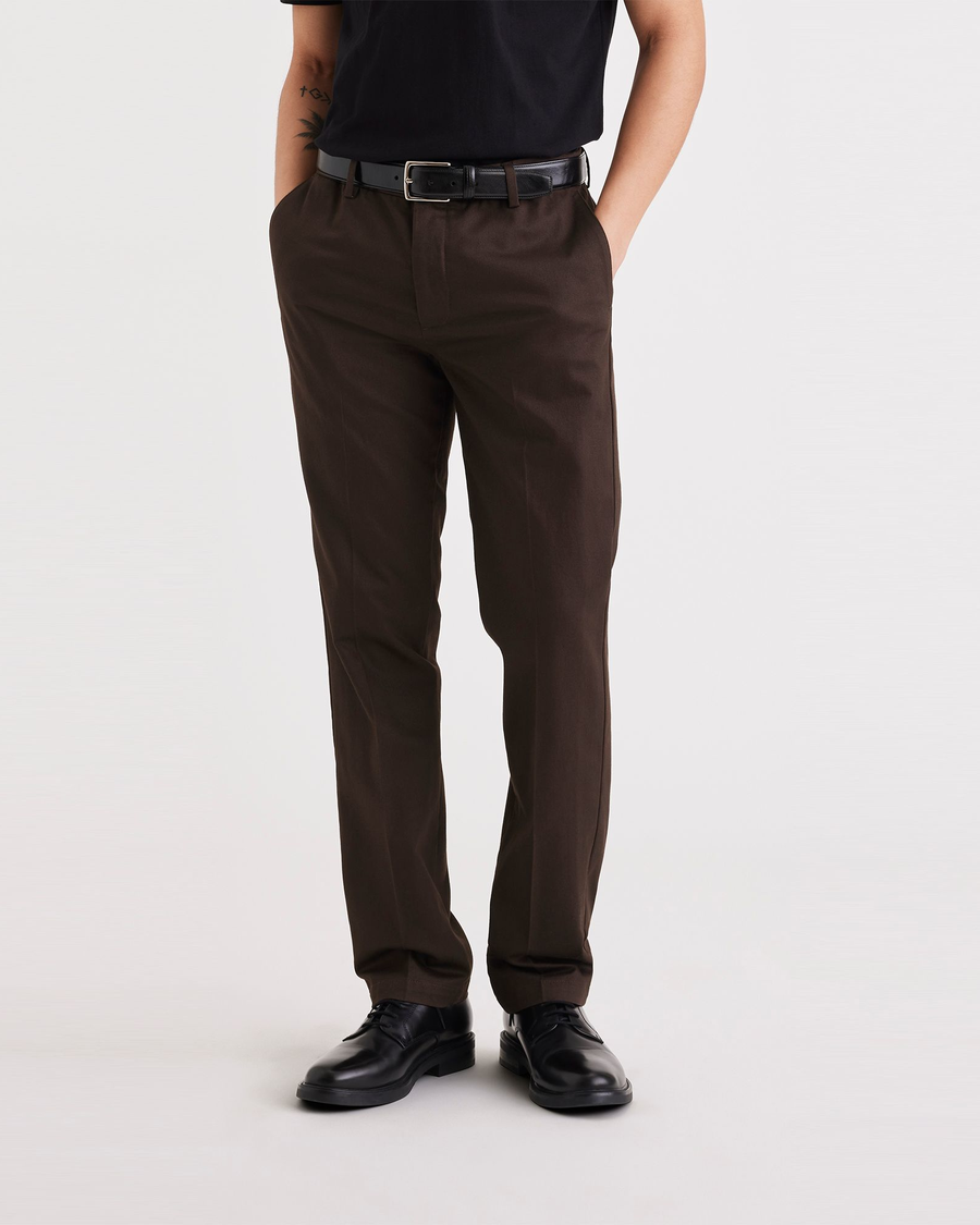 Front view of model wearing Mole Signature Iron Free Khakis, Slim Fit with Stain Defender®.