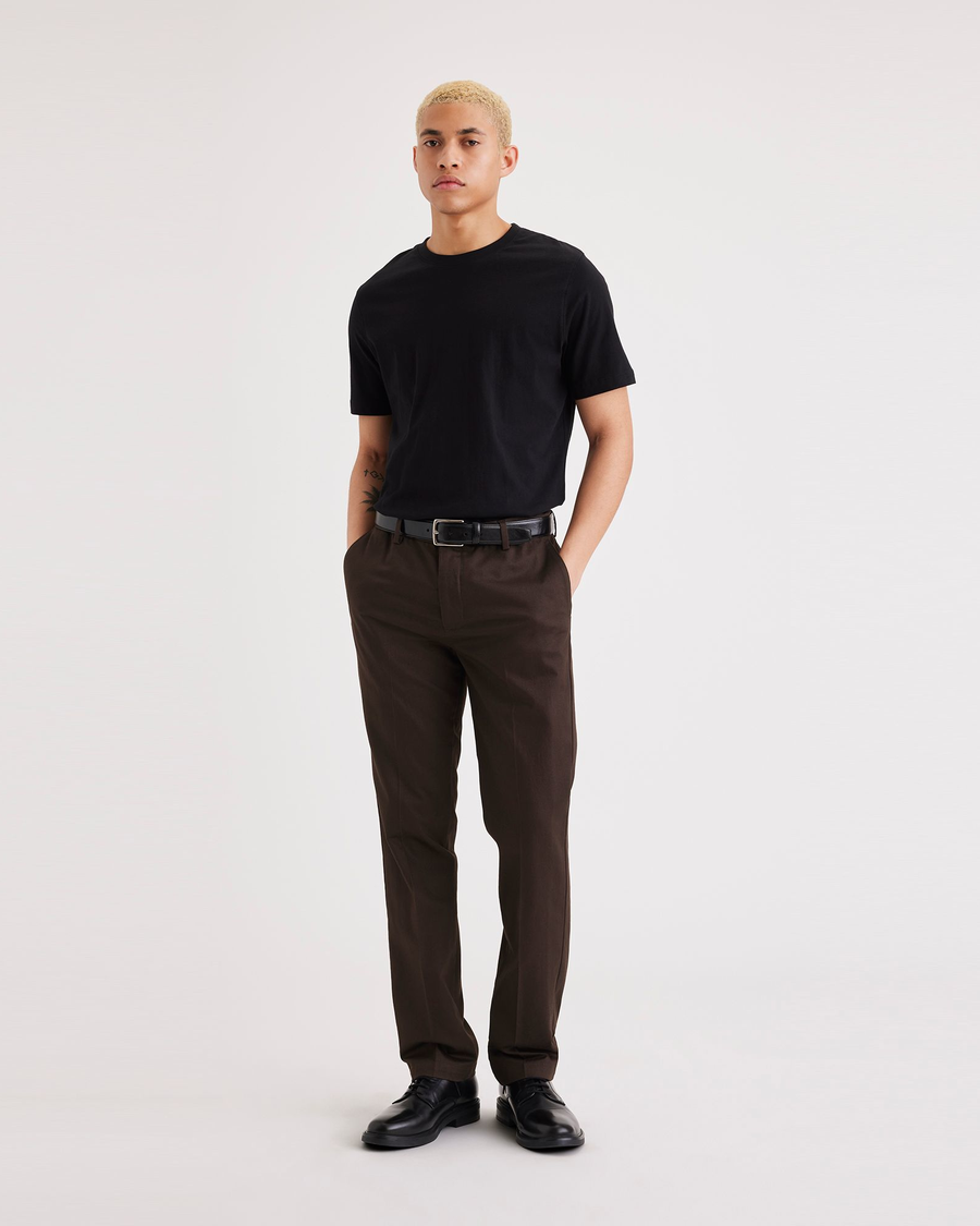 Front view of model wearing Mole Signature Iron Free Khakis, Slim Fit with Stain Defender®.