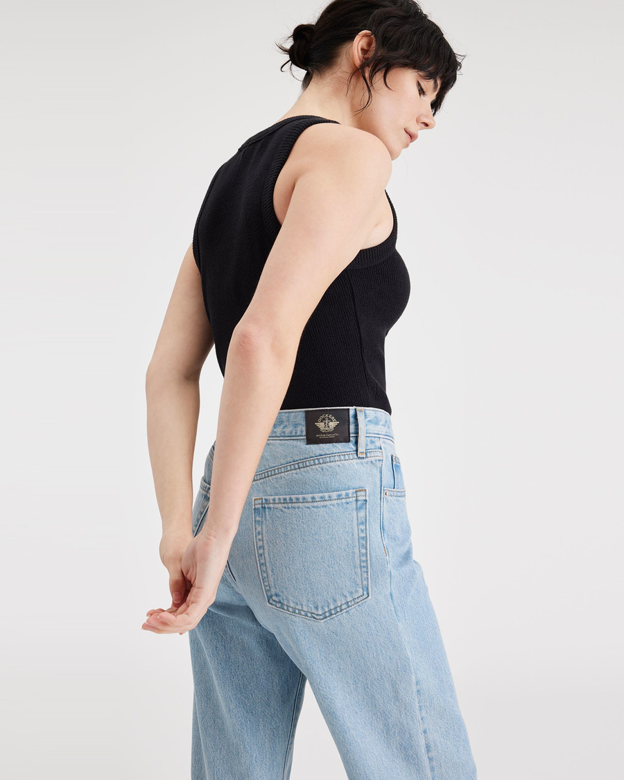 View of model wearing Monte Mid-Rise Jeans, Relaxed Fit.