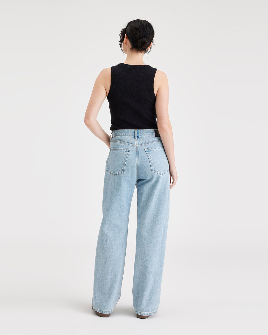 Back view of model wearing Monte Mid-Rise Jeans, Relaxed Fit.