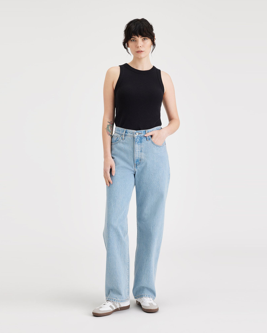 Front view of model wearing Monte Mid-Rise Jeans, Relaxed Fit.