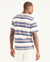 Back view of model wearing Multi-Color Striped Tee Shirt, Regular Fit.