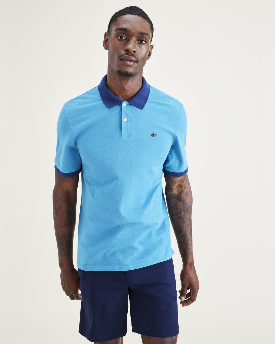 Front view of model wearing Navagio Bay Rib Collar Polo, Slim Fit.