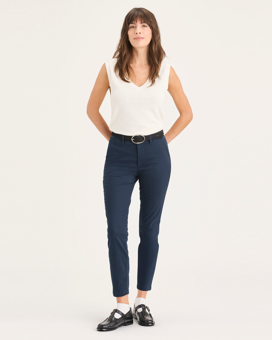 Front view of model wearing Navy Ash Weekend Chinos, Skinny Fit.