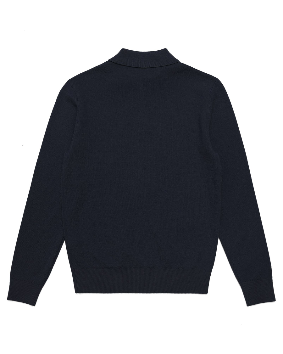 Back view of model wearing Navy Blazer Dockers® x Malbon Sweater Polo, Regular Fit.