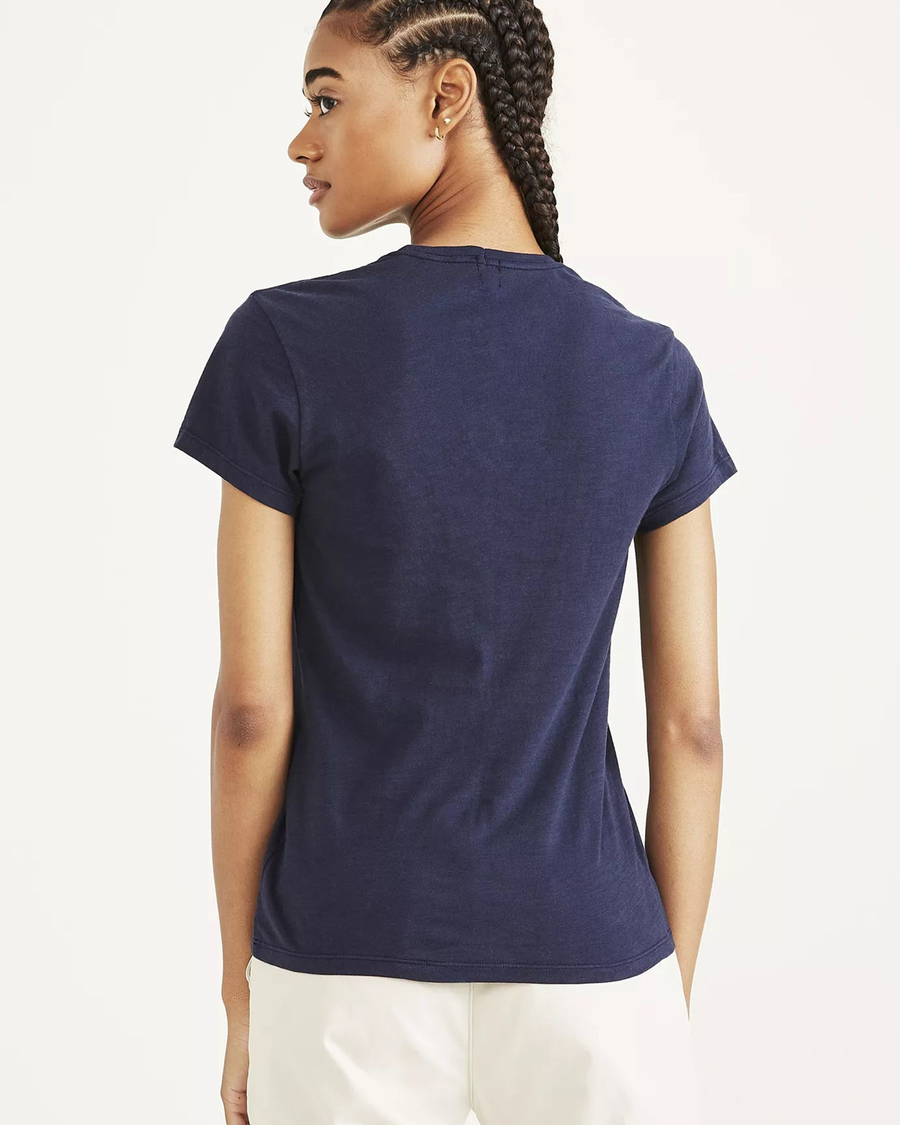 Back view of model wearing Navy Blazer Favorite Tee Shirt, Slim Fit.