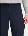 View of model wearing Navy Blazer Go Airweave Chino, Straight Fit.