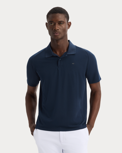 Front view of model wearing Navy Blazer Go Polo, Regular Fit.