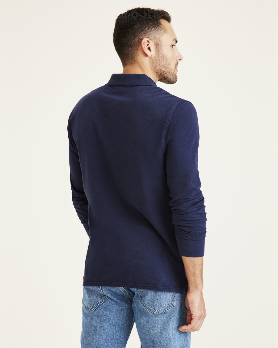Back view of model wearing Navy Blazer Polo, Slim Fit.