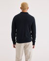 Back view of model wearing Navy Blazer Polo Sweater, Regular Fit.