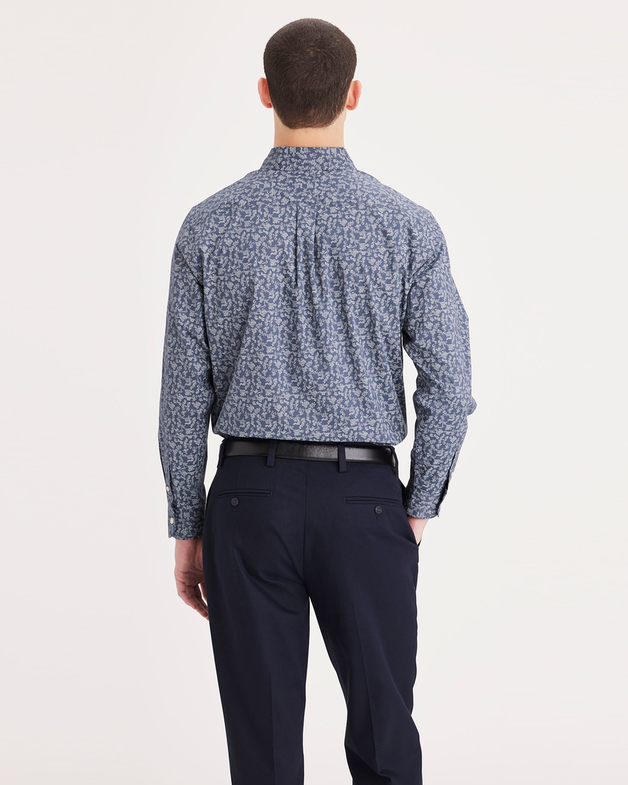 Back view of model wearing Navy Blazer Signature Comfort Flex Shirt, Classic Fit.