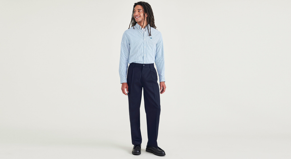 Signature Iron Free Khakis, Pleated, Relaxed Fit with Stain