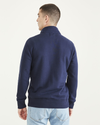 Back view of model wearing Navy Blazer Sport Half Zip Sweatshirt, Regular Fit.