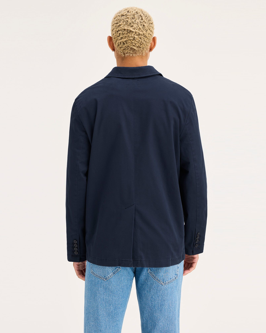 Back view of model wearing Navy Blazer Sport Jacket, Regular Fit.