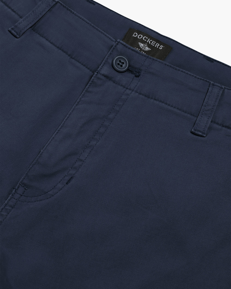 View of model wearing Navy Blazer Utility Cargo Pant, Straight Fit.