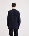 Back view of model wearing Navy Blazer Workwear Shirt, Regular Fit.