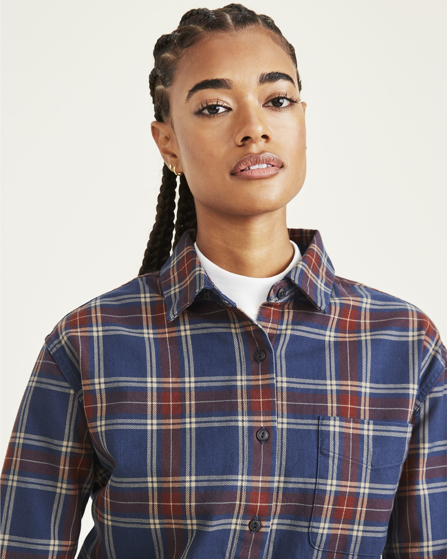 View of model wearing Navy Blazer & Bitter Chocolate Original Button-Up Shirt, Relaxed Fit.