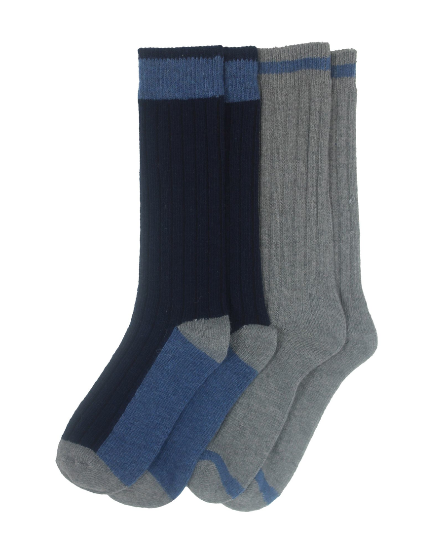 Front view of  Navy Multi Crew Boot Socks, 2 Pack.