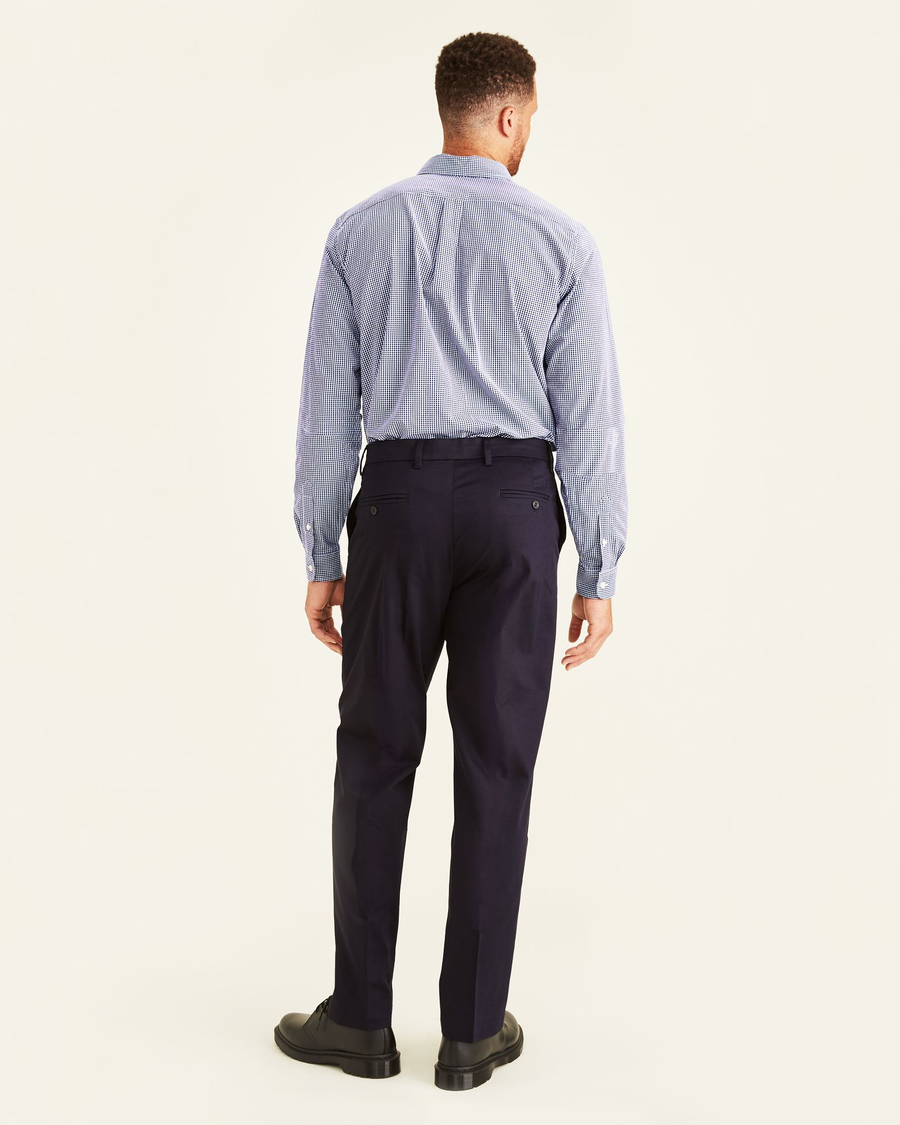 Back view of model wearing Navy Signature Khakis, Classic Fit (Big and Tall).