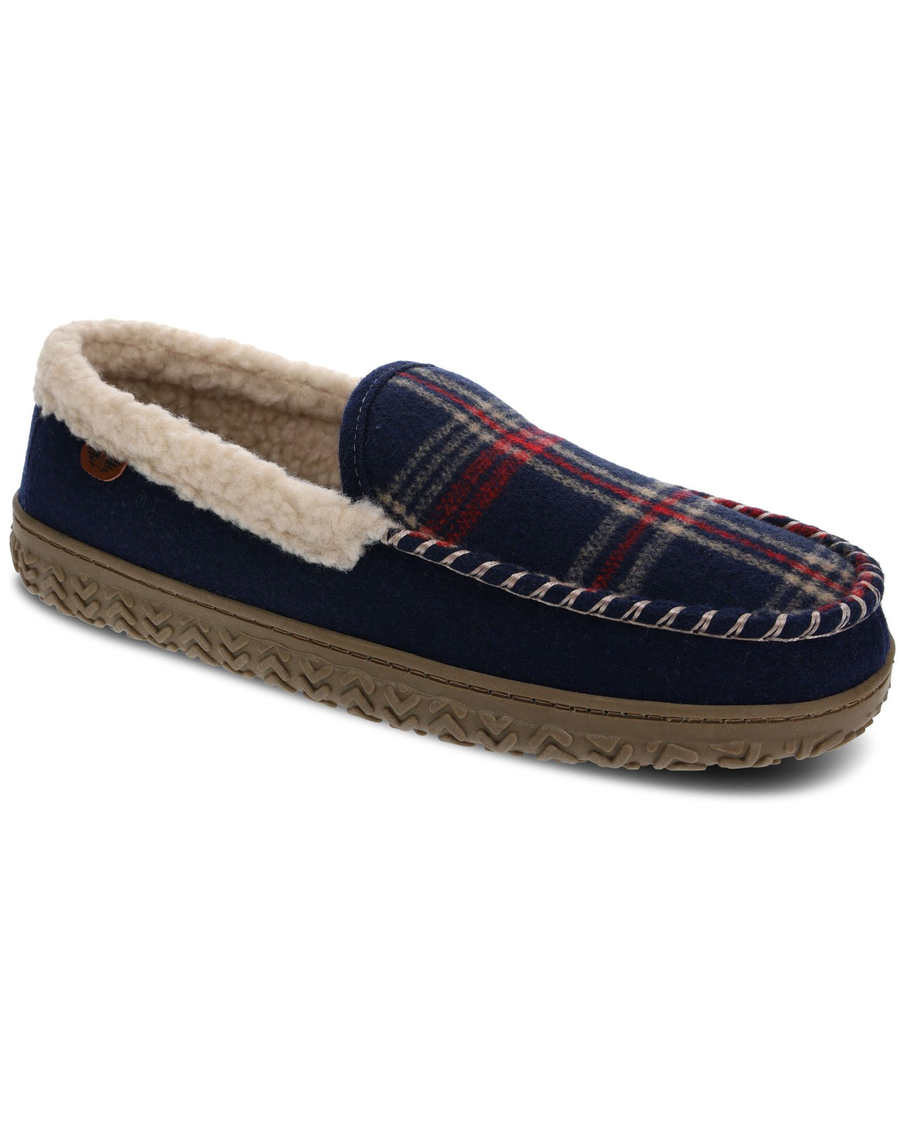 Front view of  Navy Venetian Moccasin Slippers.