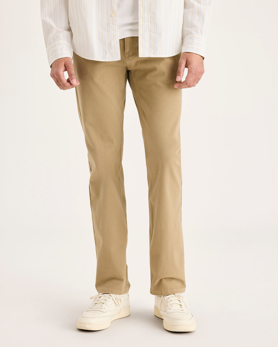 Front view of model wearing New British Khaki All-Day 5-Pocket, Slim Fit.