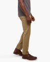 Side view of model wearing New British Khaki City Tech Trousers, Slim Fit.