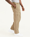 Side view of model wearing New British Khaki Go-To Cargos, Straight Fit.
