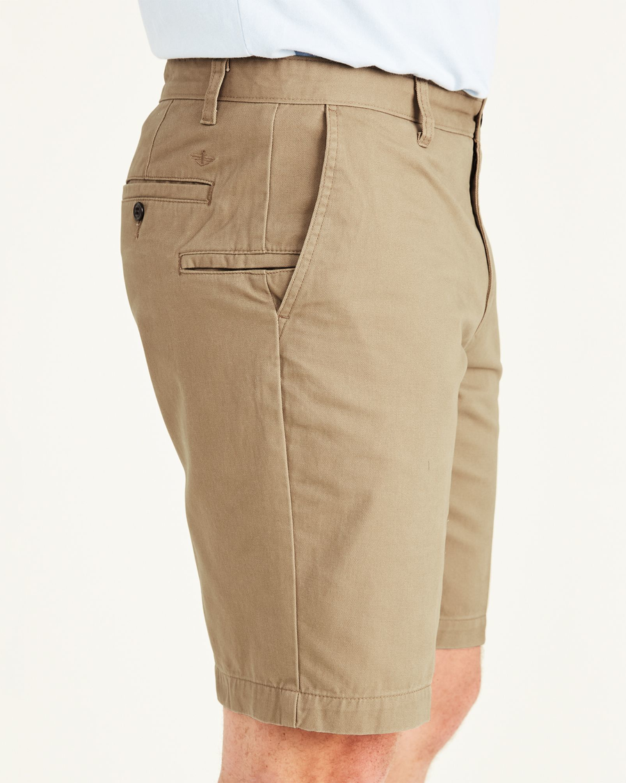 View of model wearing New British Khaki Perfect 10.5" Shorts (Big and Tall).