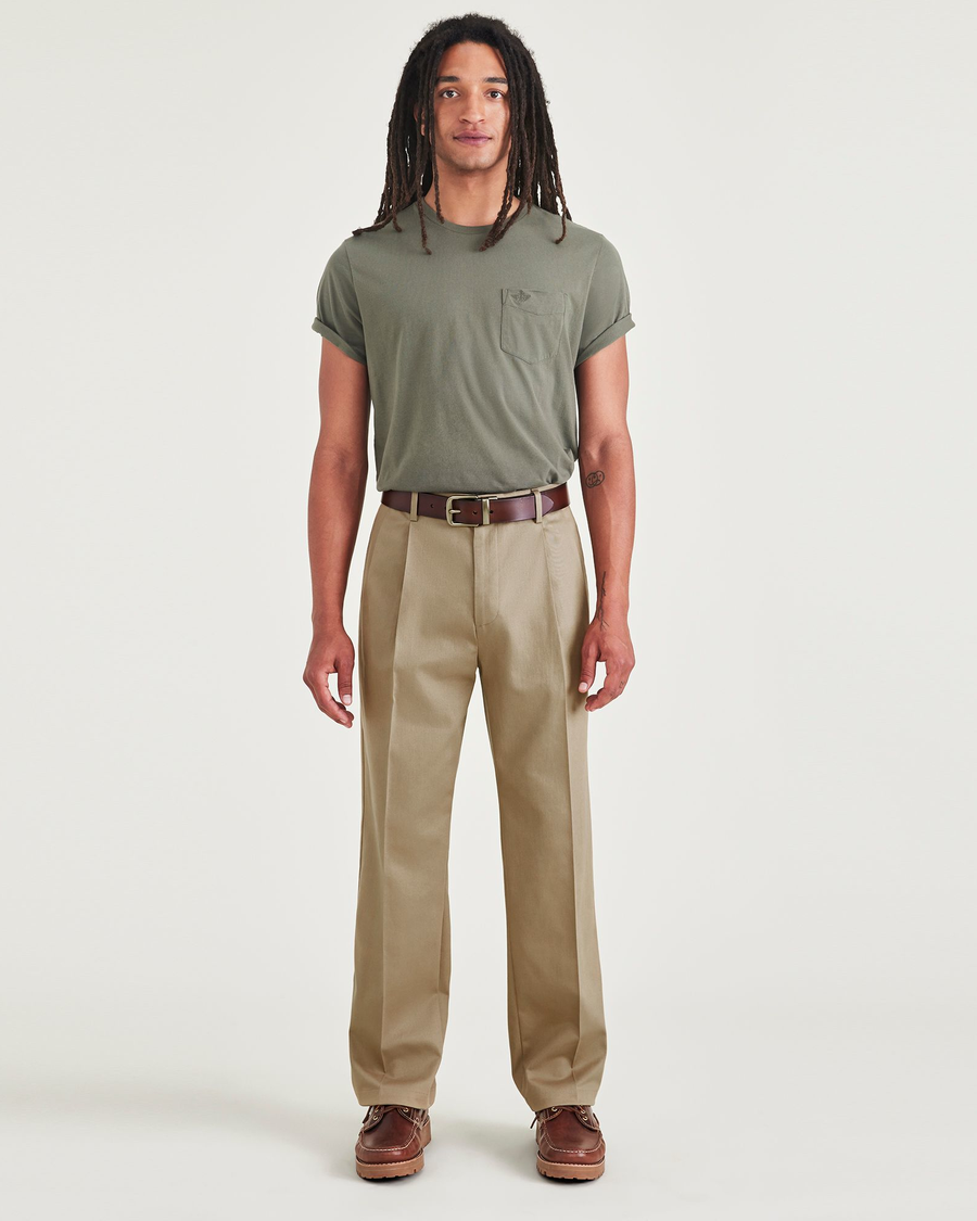 dockers pleated dress pants Dockers Men's Signature Lux Cotton Classic Fit Pleated Creased Stretch Khaki Pants