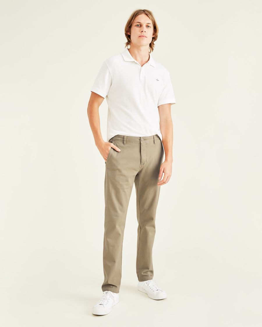 Front view of model wearing New British Khaki Ultimate Chinos, Slim Fit.