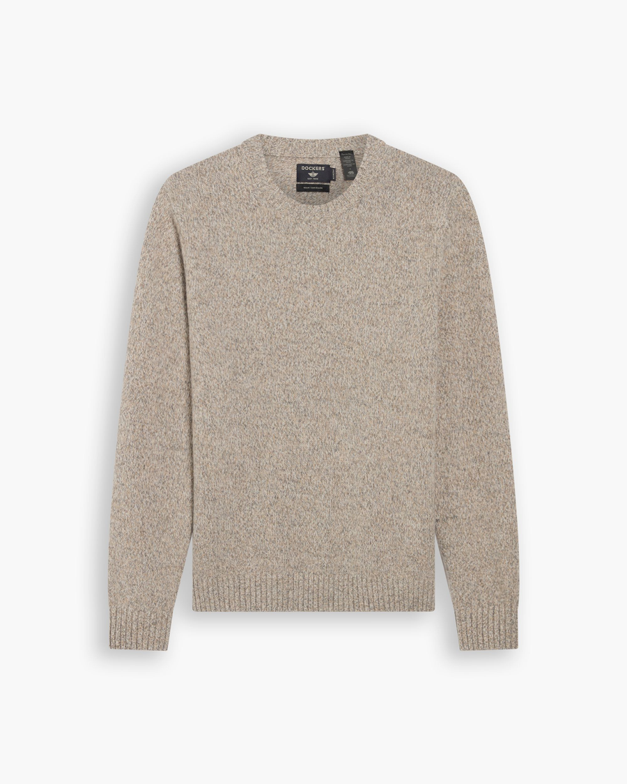 View of model wearing New England Twill Premium Crewneck Sweater, Regular Fit.