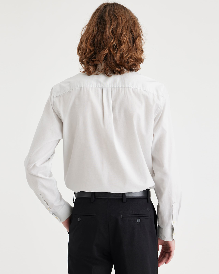 Back view of model wearing Oak Tree Signature Stain Defender Shirt, Classic Fit.