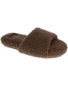 Front view of  Oatmeal Luxe Sherpa One Band Slide.