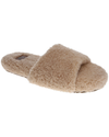 Front view of  Oatmeal Luxe Sherpa One Band Slide.