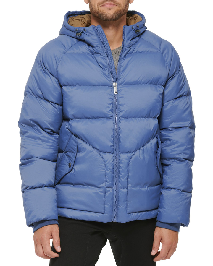 Dockers Men's Recycled Quilted Hooded Puffer Jacket (Ocean Blue)
