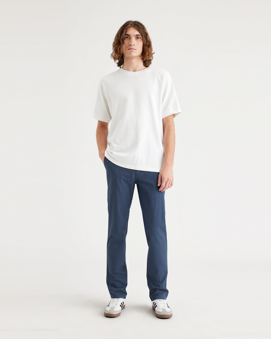 Front view of model wearing Ocean Blue Ultimate Chinos, Slim Fit.