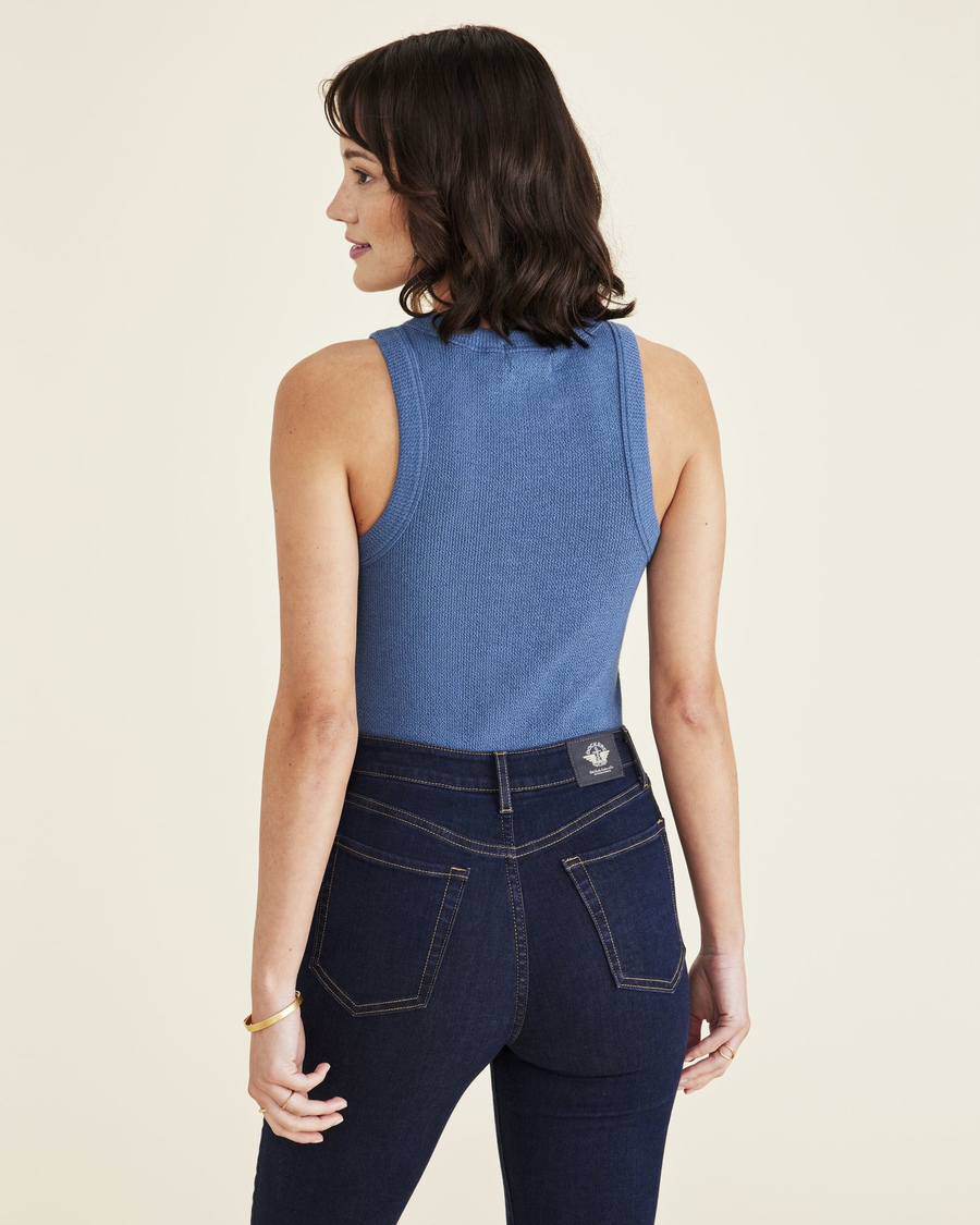 Back view of model wearing Oceanview Rib Tank with Lofi Knit, Slim Fit.