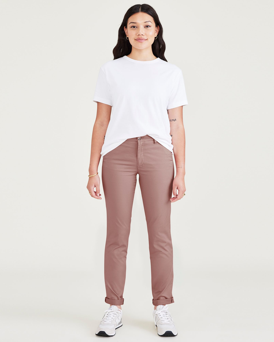 Front view of model wearing Old Rose Weekend Chinos, Slim Fit.