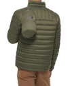 Back view of model wearing Olive Lightweight Nylon Packable Jacket.