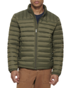 Front view of model wearing Olive Lightweight Nylon Packable Jacket.