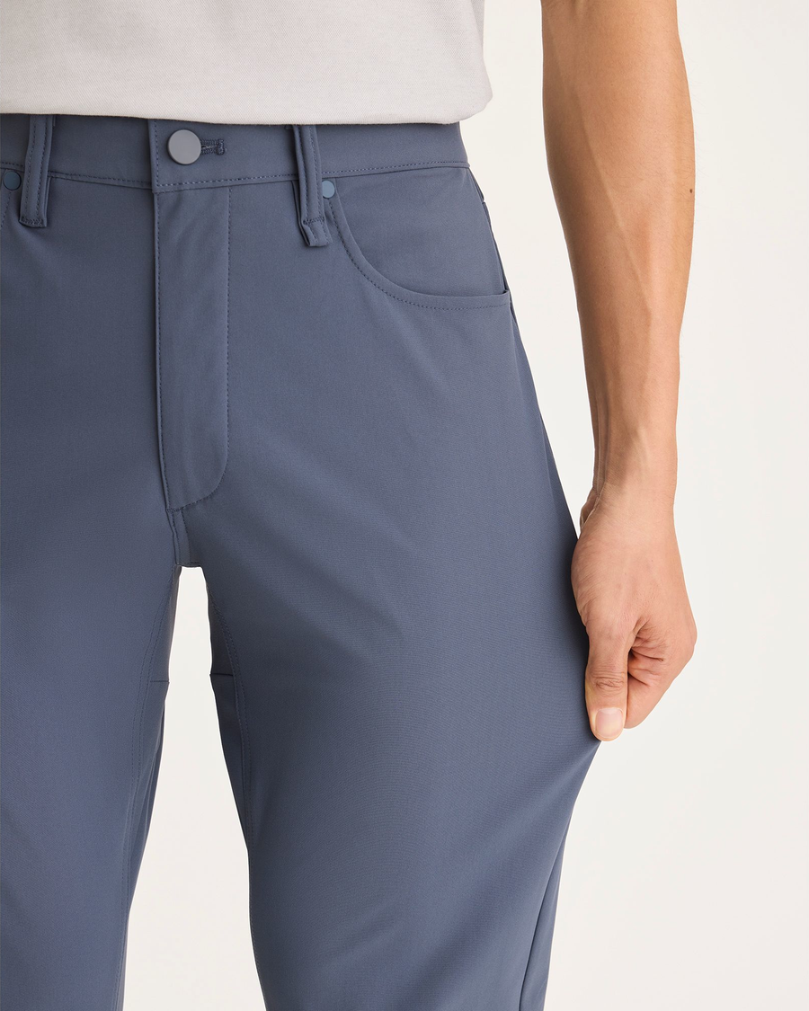 View of model wearing Ombre Blue Go Airweave 5-Pocket, Slim Tapered Fit.