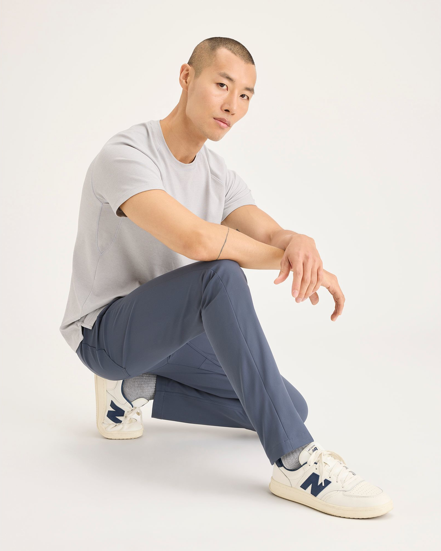 View of model wearing Ombre Blue Go Airweave 5-Pocket, Slim Tapered Fit.