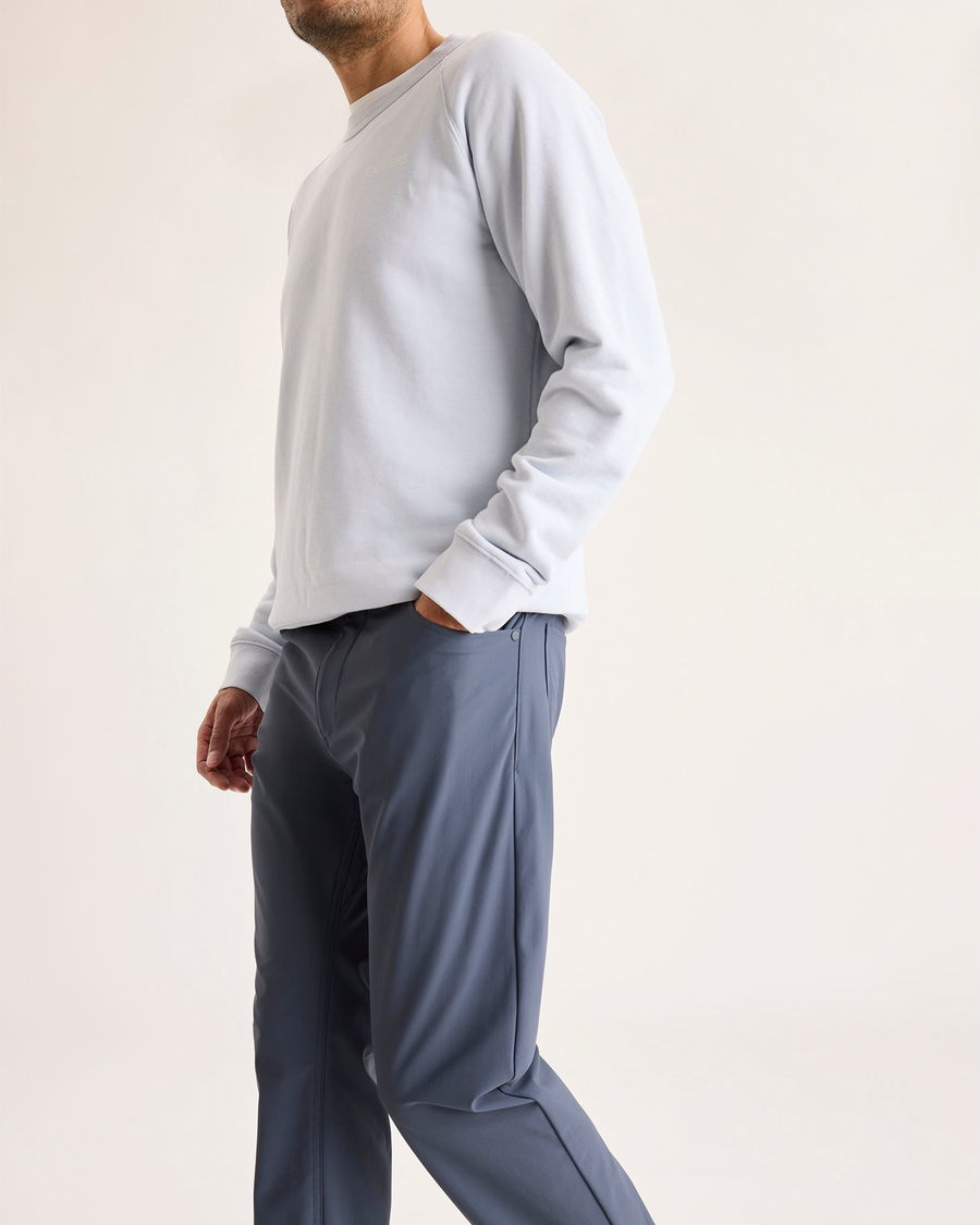 View of model wearing Ombre Blue Go Airweave 5-Pocket, Straight Fit.