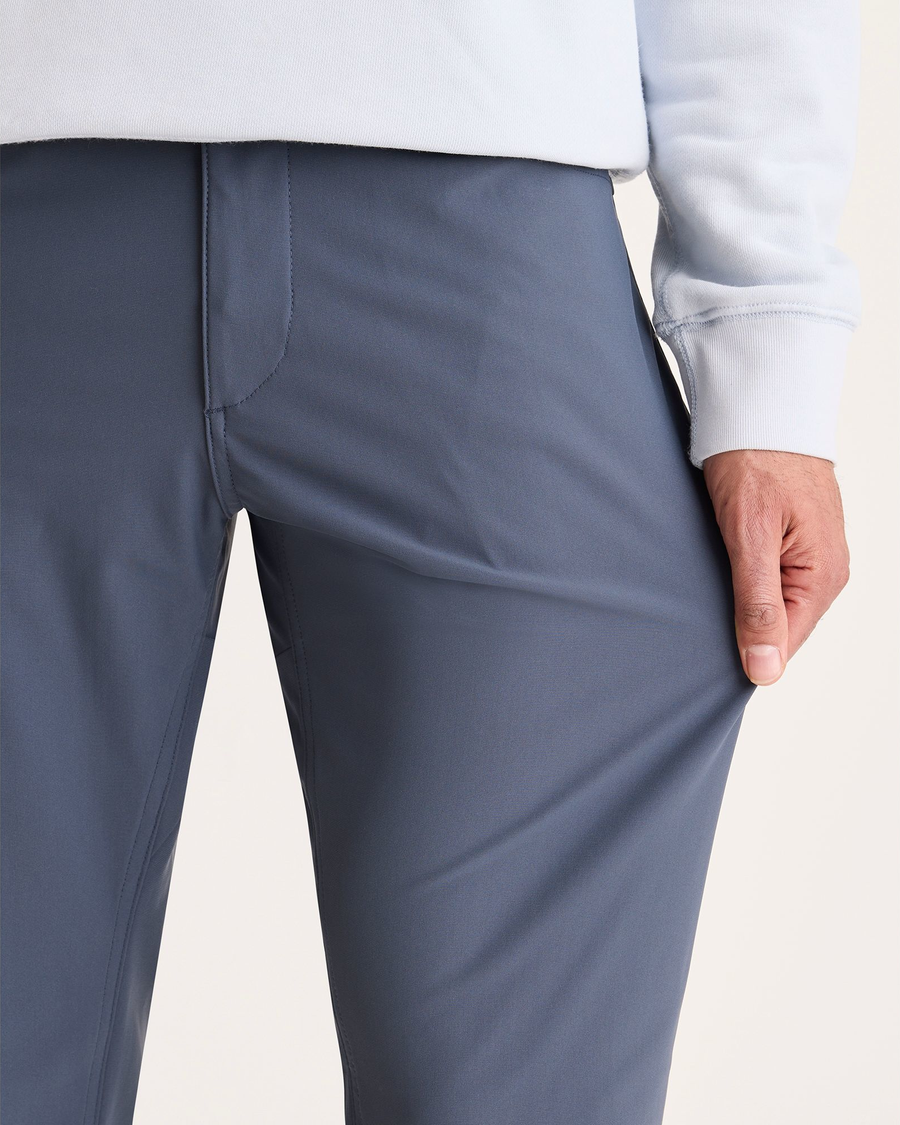 View of model wearing Ombre Blue Go Airweave 5-Pocket, Straight Fit.