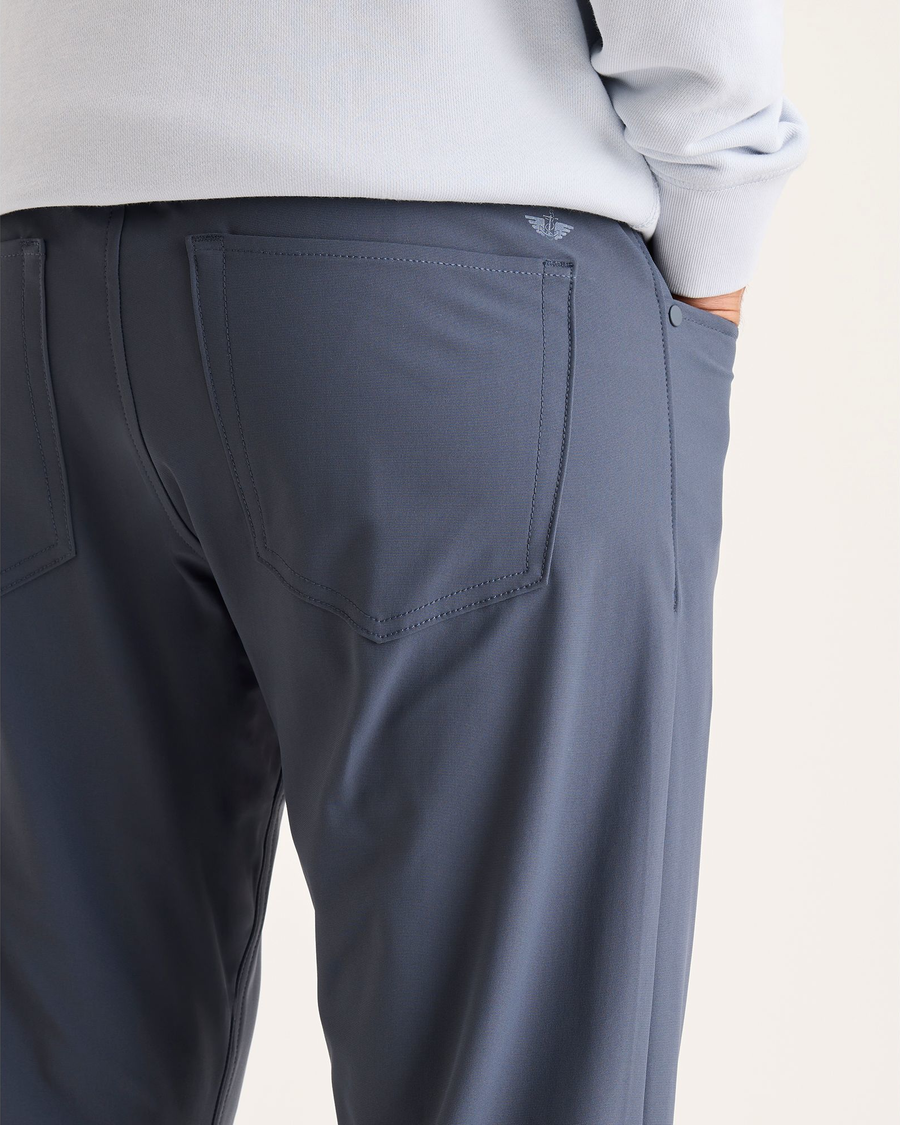 View of model wearing Ombre Blue Go Airweave 5-Pocket, Straight Fit.