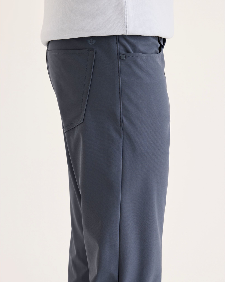 Side view of model wearing Ombre Blue Go Airweave 5-Pocket, Straight Fit.