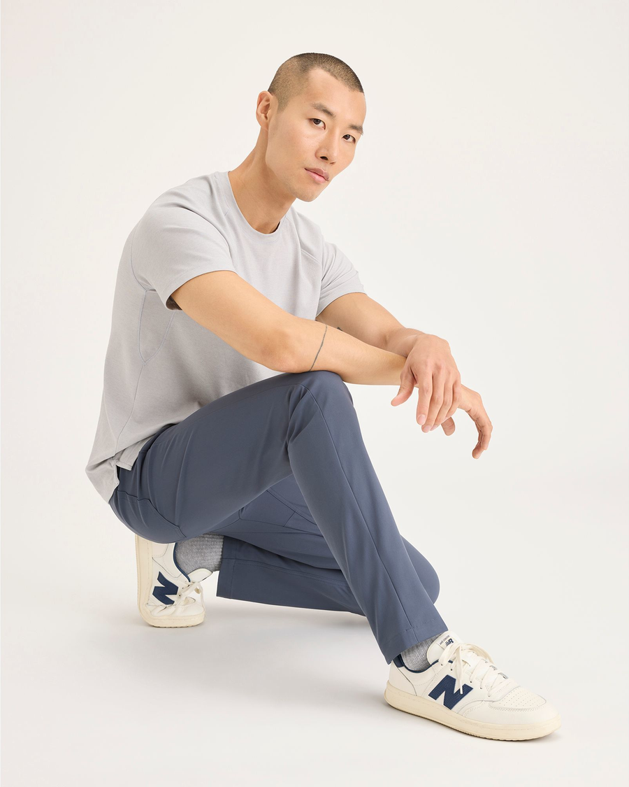 View of model wearing Ombre Blue Go Airweave Chino, Slim Tapered Fit.