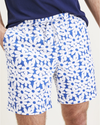 View of model wearing Orient Blue Playa 7" Shorts.