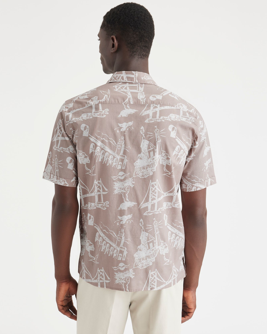 Back view of model wearing Outpost Fawn Camp Collar Shirt, Regular Fit.